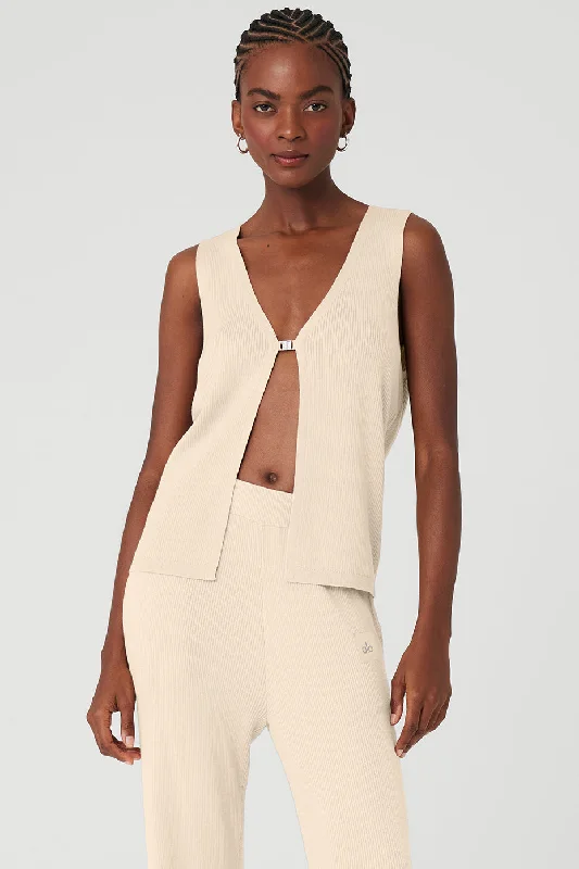 Knitted Short SleeveKnit Salana Tank - Macadamia